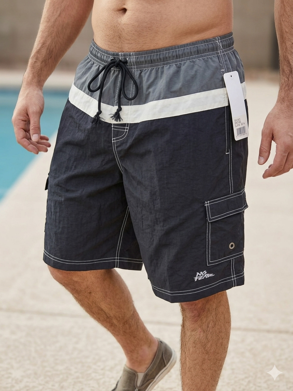 No Fear Men's XL Black Gray Board Shorts Swim Trunks New With Tags
